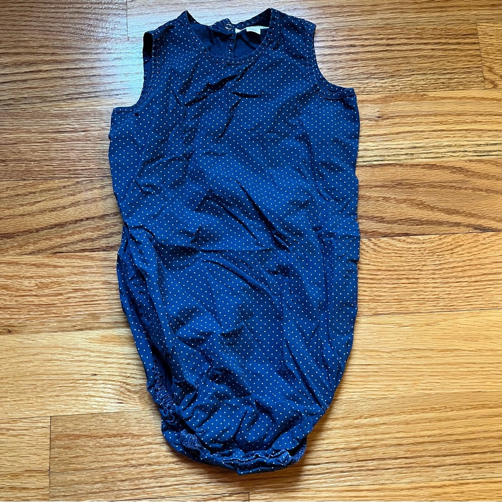 J. Crew baby blue with white polka dot romper size 18-24 months